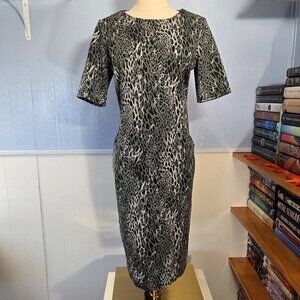 M&Co SIze 12 Gray Black Animal Print Dressy Casual Shortsleeve Knee Length Dress
